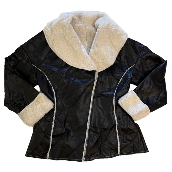 SHEIN Jackets & Blazers - Black Faux Leather White Fur Pennylane Jacket